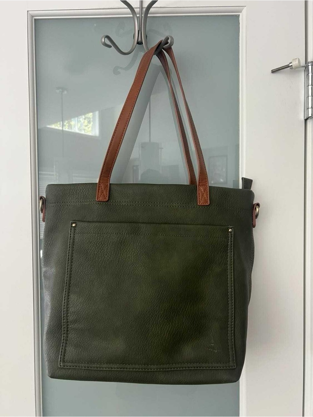 Olive Leather Tote with Brown Shoulder Straps